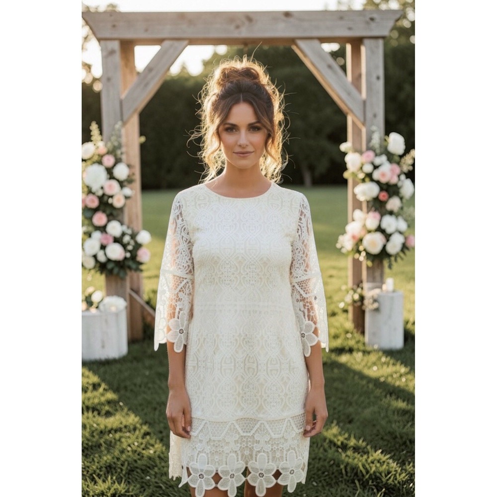 NWOT Kings Road Crochet Overlay Dress Simple Wedding Reception Shower Dress 2x - Picture 6 of 6